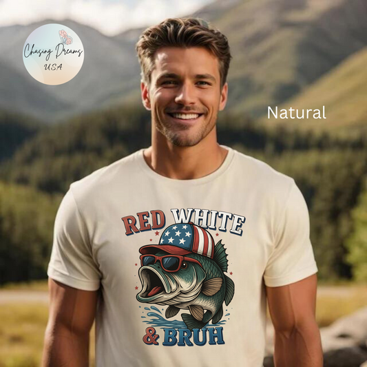Divertida camiseta patriótica de pescado, con estampado rojo, blanco y negro, unisex, ideal para el 4 de julio, regalo para papá, ideal para barbacoas de verano.