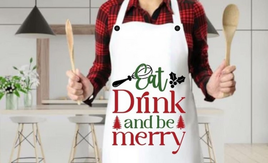 Delantal para comer, beber y ser feliz: un toque festivo para tu cocina navideña