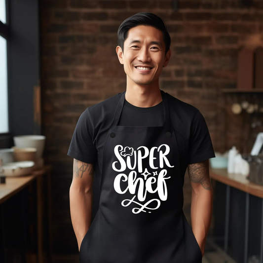 🧑‍🍳✨ Delantal negro “Super Chef”: estilo atrevido para los héroes de la cocina