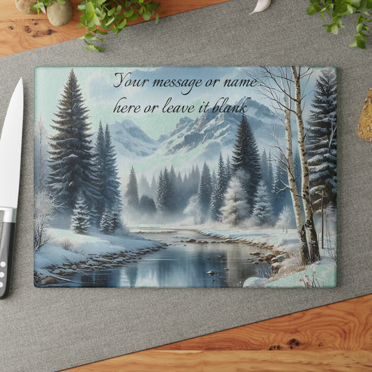 ❄️ Winter River Forest Cutting Board – Serene Snowy Escape for Your Kitchen 🏞️