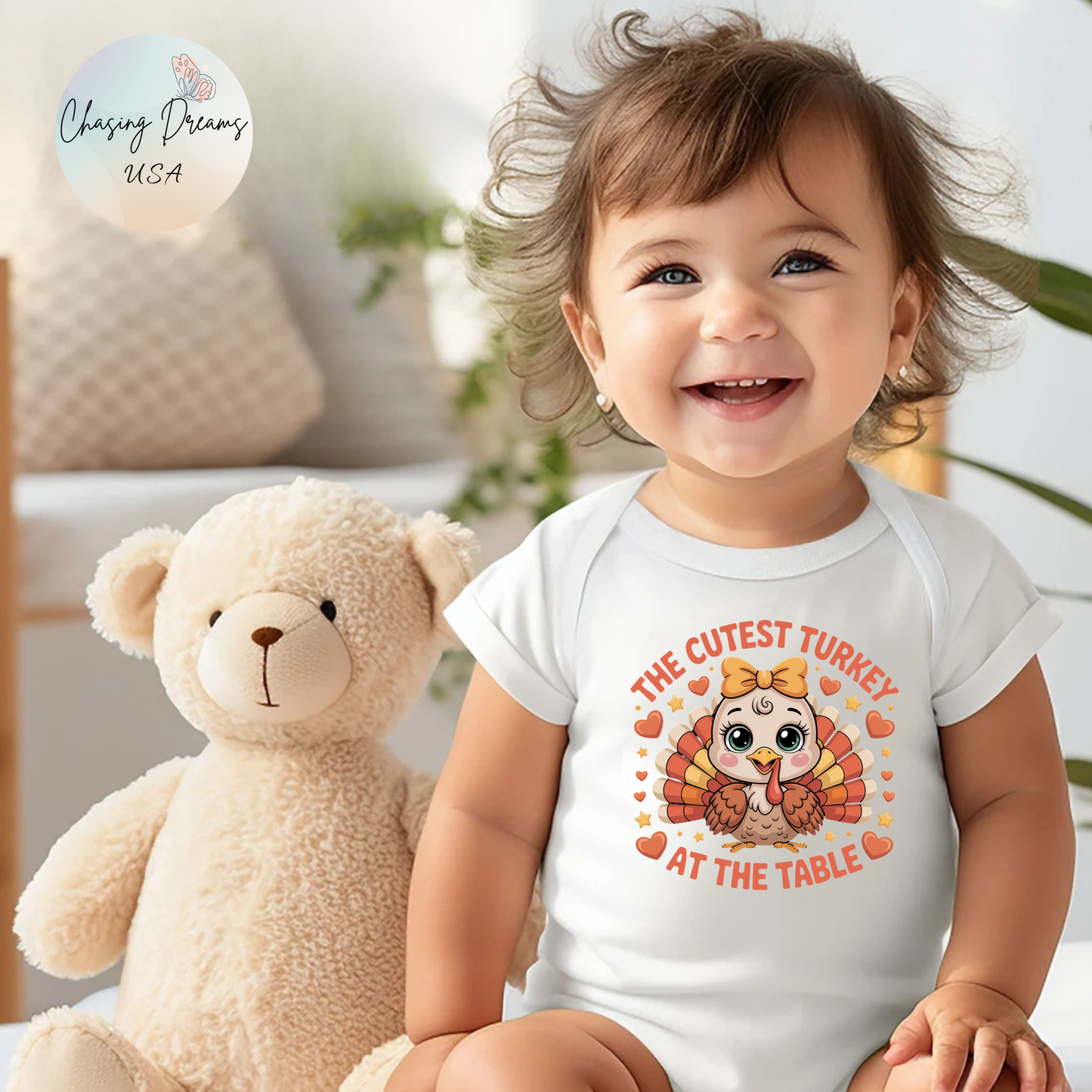 🦃💛 The Cutest Turkey at the Table Baby Onesie – Adorable Thanksgiving Outfit for Babies 🧡🍂