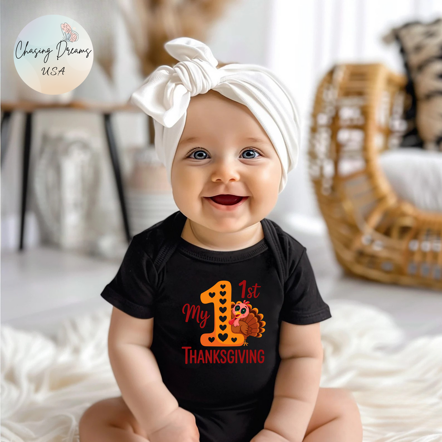 🦃🎀 My 1st Thanksgiving Baby Girl Onesie – Adorable Turkey Holiday Outfit 🍂❤️