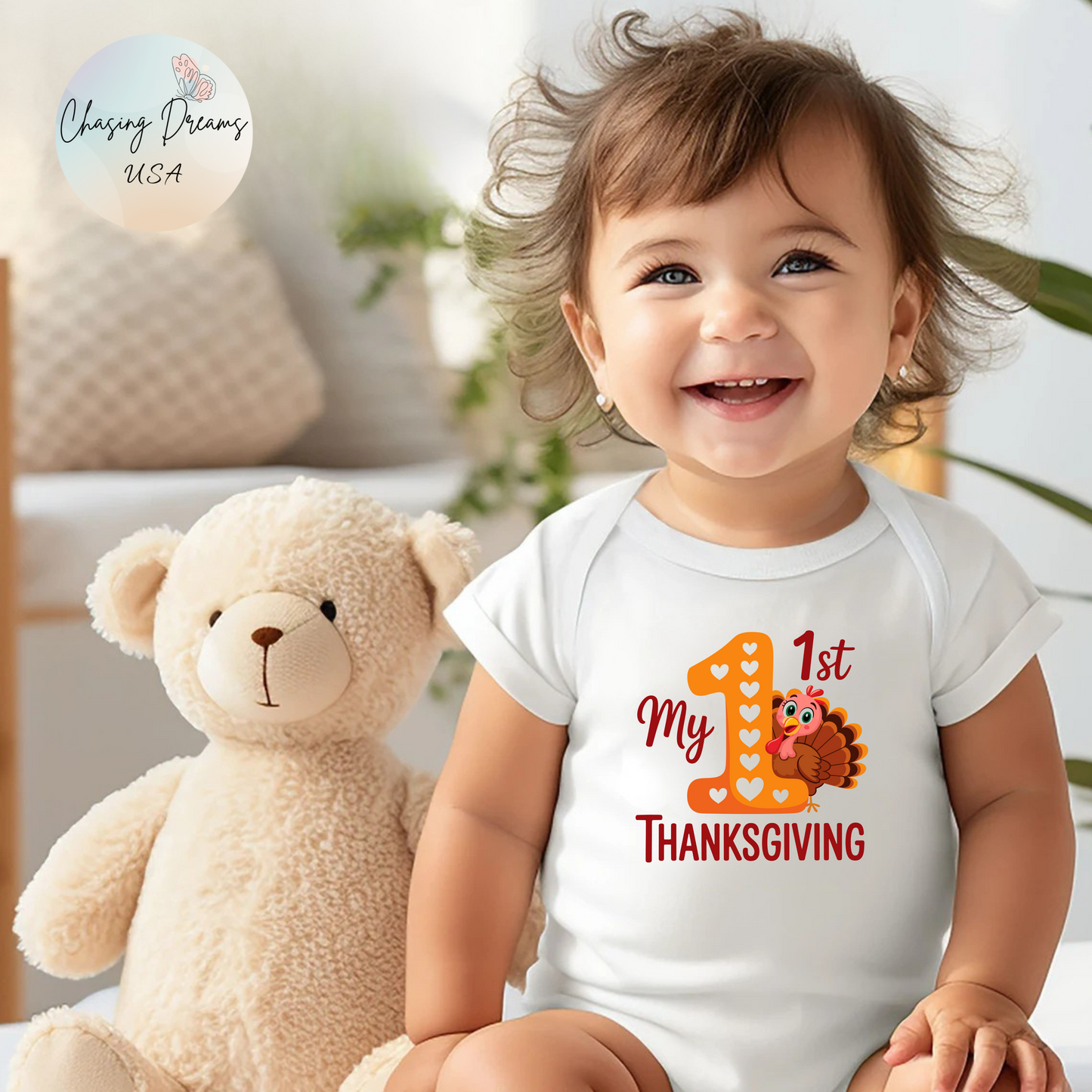 🦃🎀 My 1st Thanksgiving Baby Girl Onesie – Adorable Turkey Holiday Outfit 🍂❤️