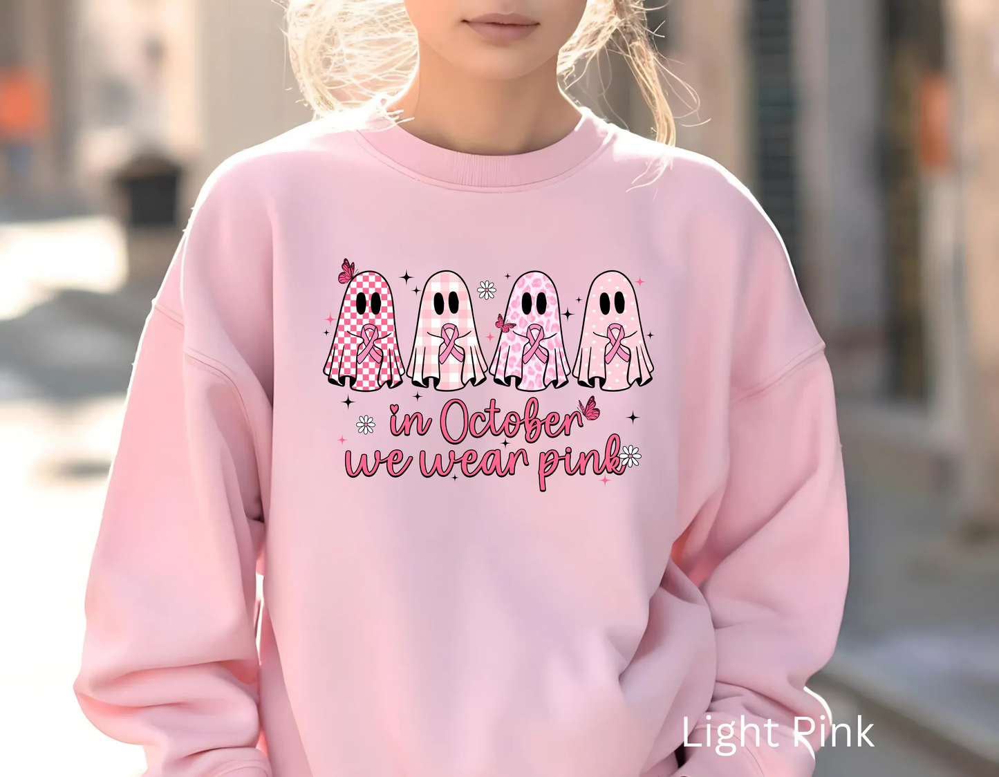 🎀👻 In October We Wear Pink Sweatshirt – Breast Cancer Awareness Halloween Ghosts