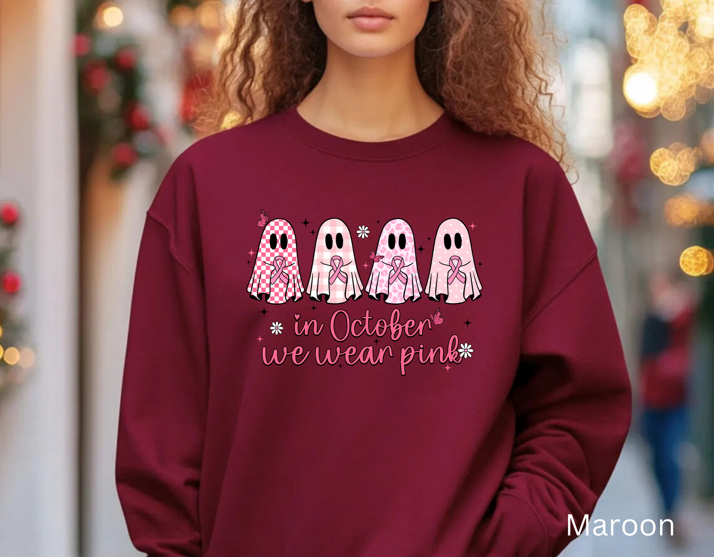 🎀👻 In October We Wear Pink Sweatshirt – Breast Cancer Awareness Halloween Ghosts