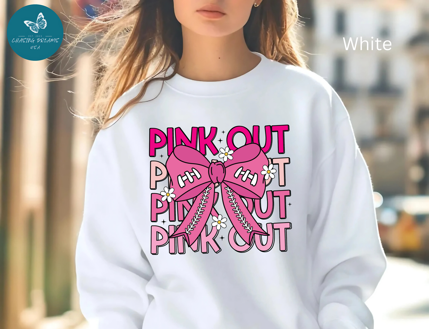 🎀🌸 Pink Out Sweatshirt – Cheer Bow Breast Cancer Awareness