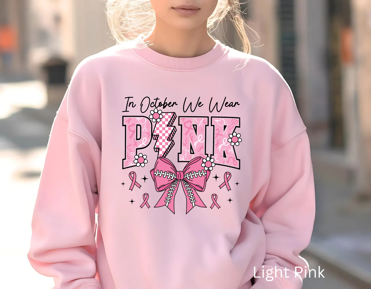 ⚡🎀 PINK Sweatshirt – Breast Cancer Awareness Bow & Lightning Bolt