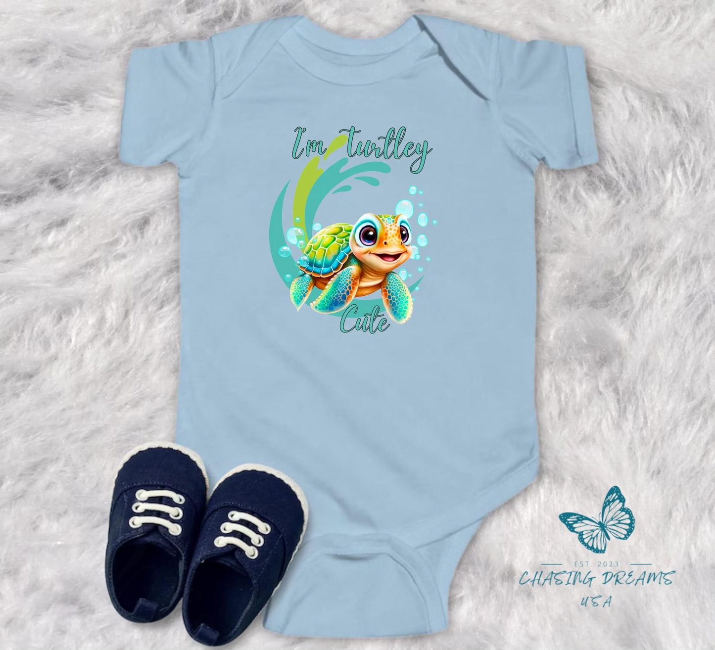 🐢💦 I’m Turtley Cute Baby Onesie – Adorable Sea Turtle Outfit for Babies 🌊👶