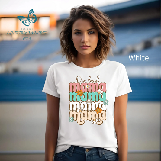 👕 Mama, Mama, Mama, Mama Boho-Style T-Shirt – Joyful Chaos of Motherhood 🌿