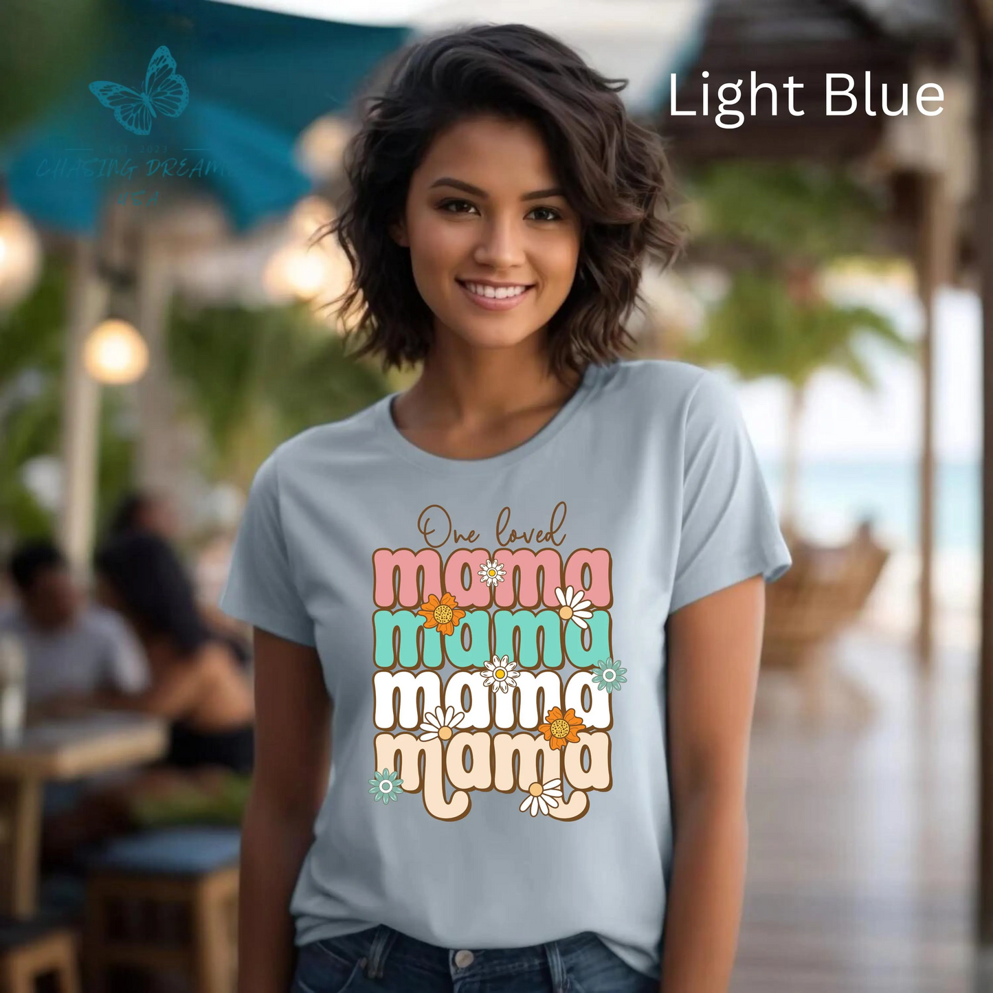 👕 Mama, Mama, Mama, Mama Boho-Style T-Shirt – Joyful Chaos of Motherhood 🌿