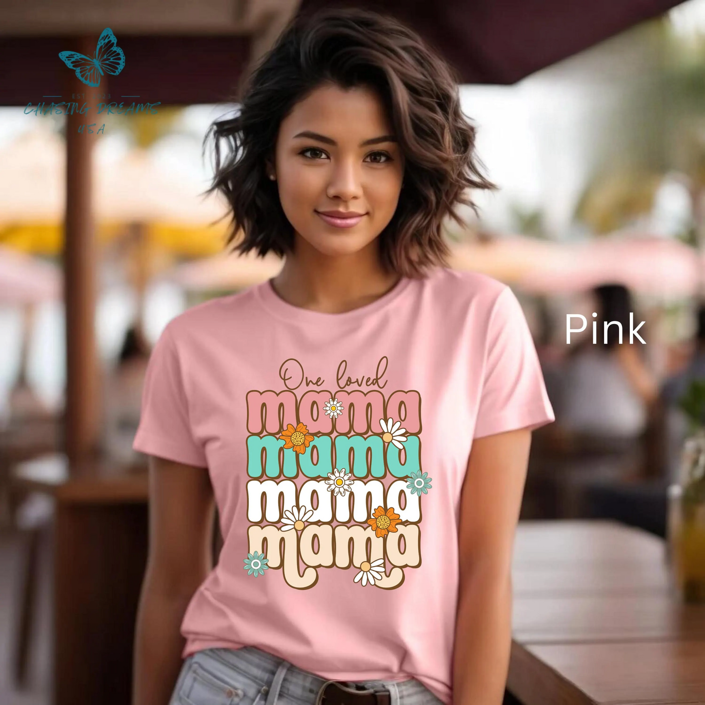 👕 Mama, Mama, Mama, Mama Boho-Style T-Shirt – Joyful Chaos of Motherhood 🌿