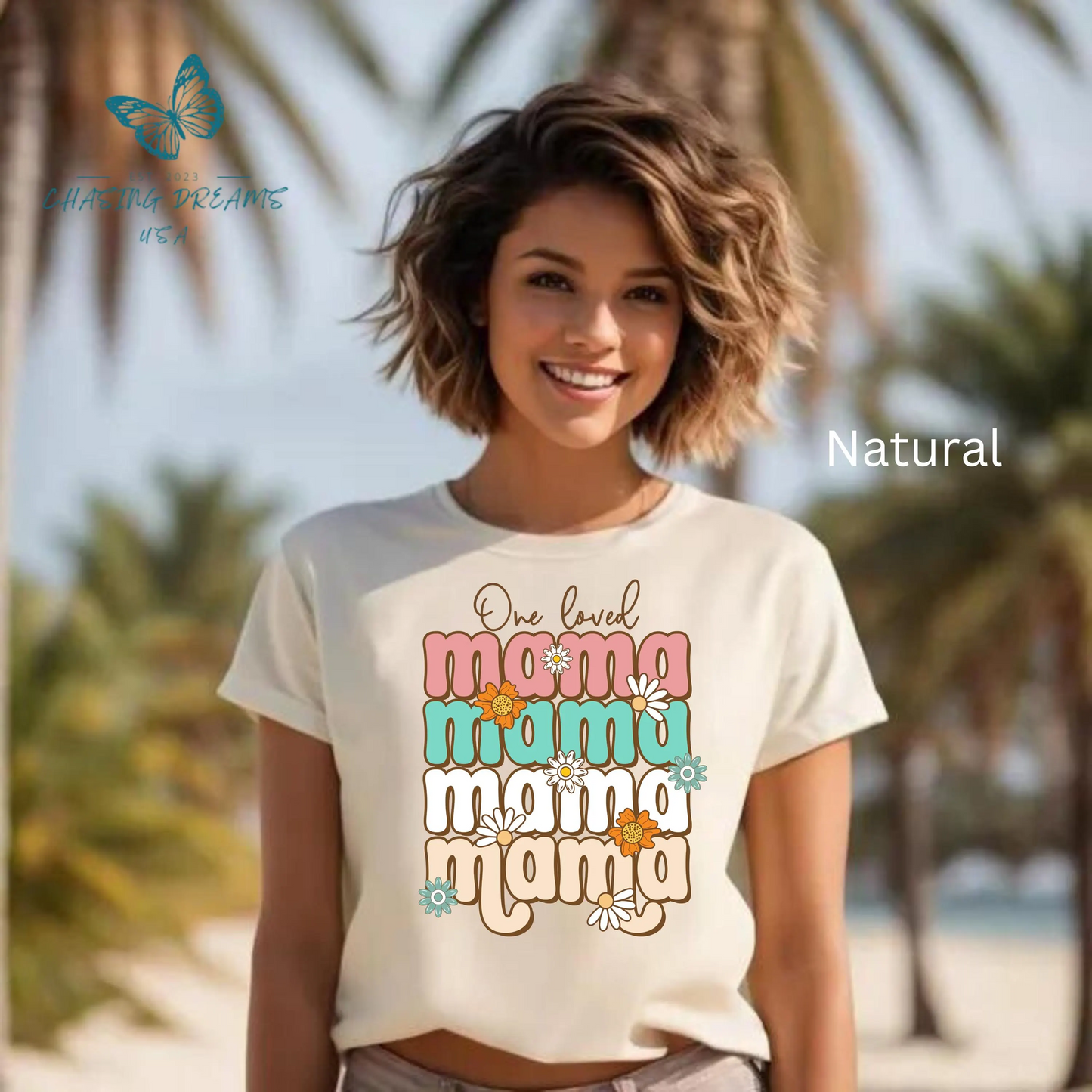 👕 Mama, Mama, Mama, Mama Boho-Style T-Shirt – Joyful Chaos of Motherhood 🌿