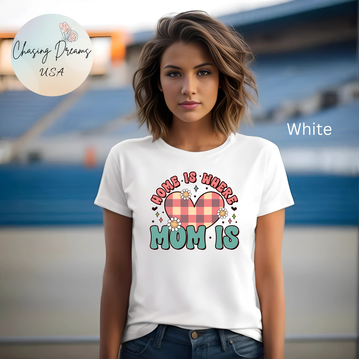 💐 Home Is Where Mom Is – Heart & Daisy Mom T-Shirt 🌸