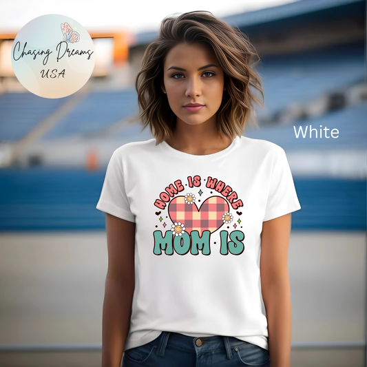 💐 Home Is Where Mom Is – Heart & Daisy Mom T-Shirt 🌸