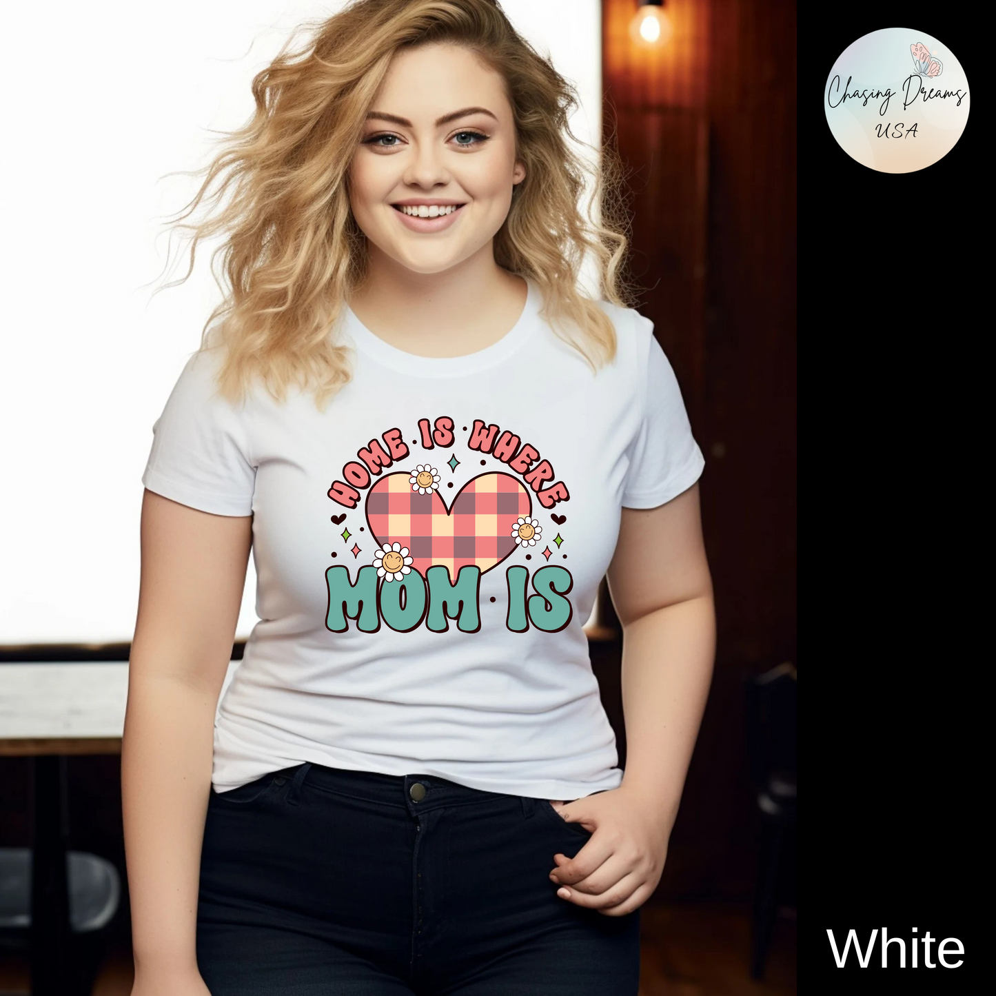 💐 Home Is Where Mom Is – Heart & Daisy Mom T-Shirt 🌸