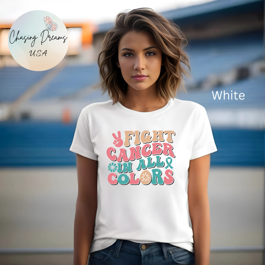 🌈✊ Fight Cancer in All Colors T-Shirt – Bold Retro Awareness Tee for Every Ribbon 🎗️
