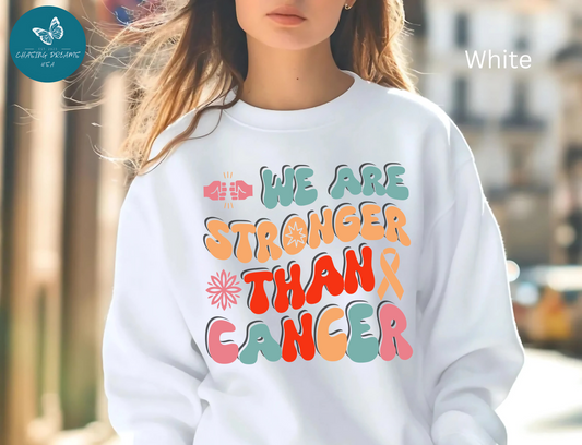 💪🌸 We Are Stronger Than Cancer Sweatshirt – Retro Breast Cancer Awareness Crewneck