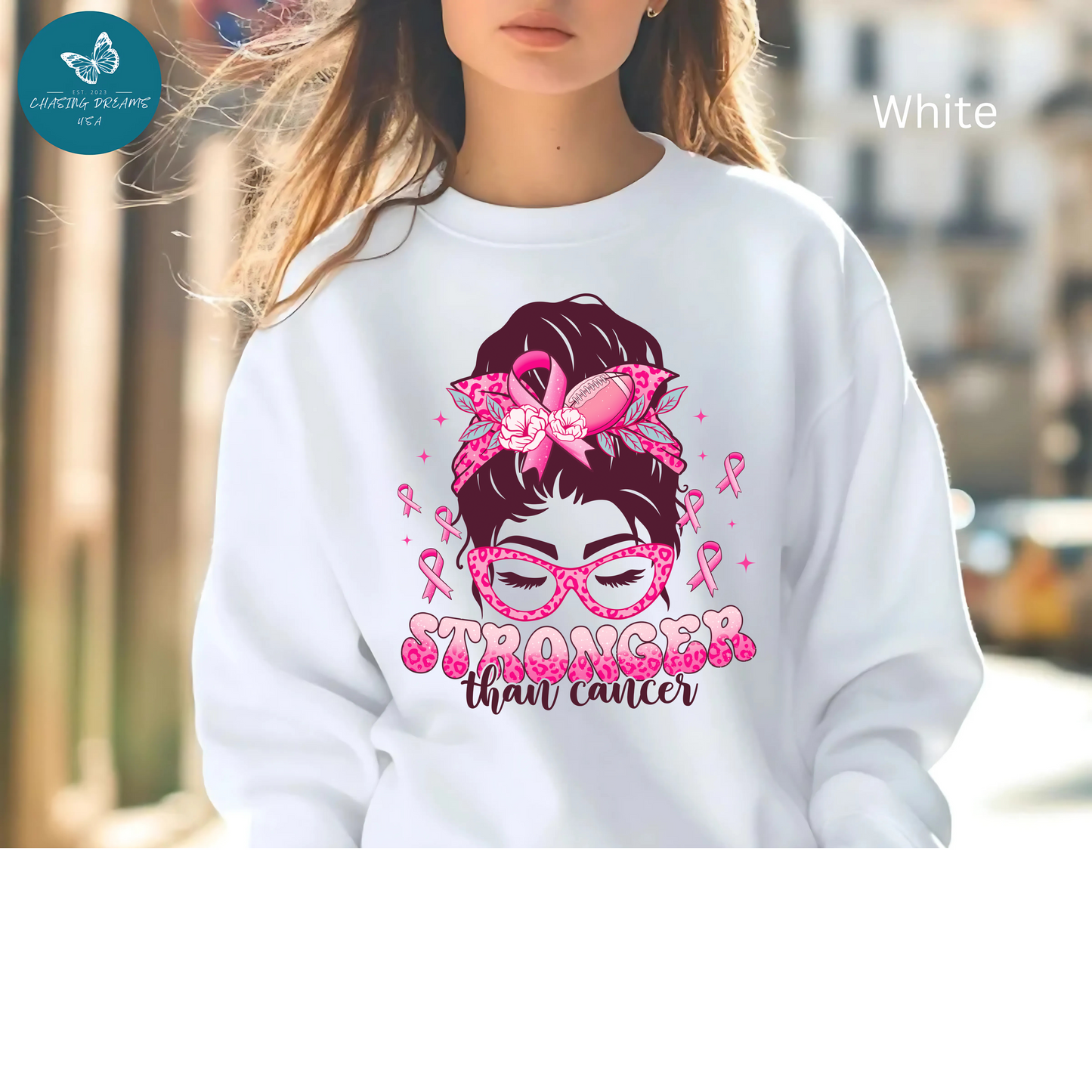 💪🎀 Stronger Than Cancer Sweatshirt – Bold Leopard Print Breast Cancer Awareness Crewneck