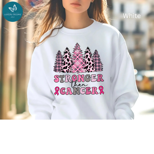 🌲💗 Stronger Than Cancer Pink Trees Sweatshirt – Breast Cancer Awareness Crewneck