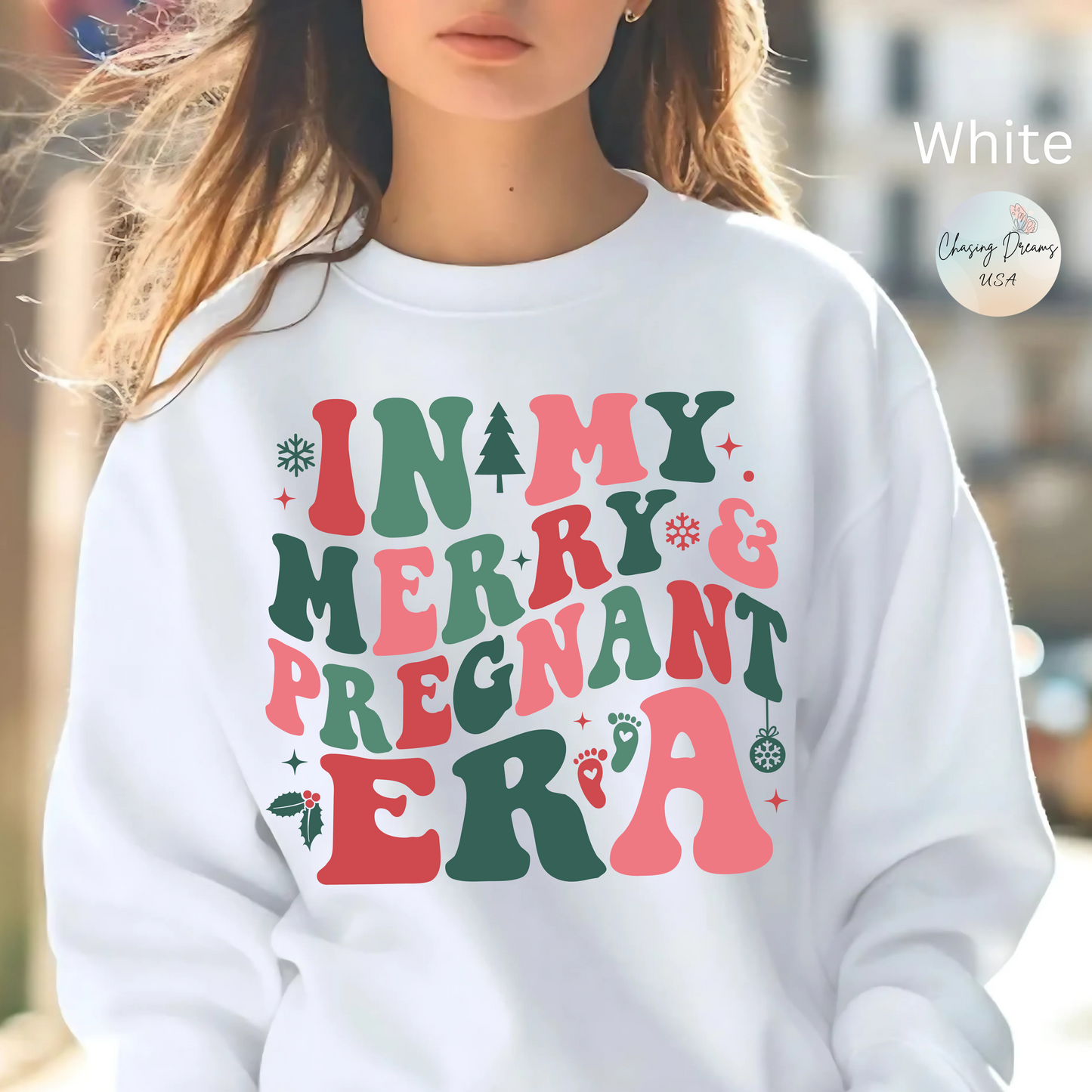 🤰🎄 In My Merry & Pregnant Era Christmas Sweatshirt – Cute Holiday Maternity Crewneck