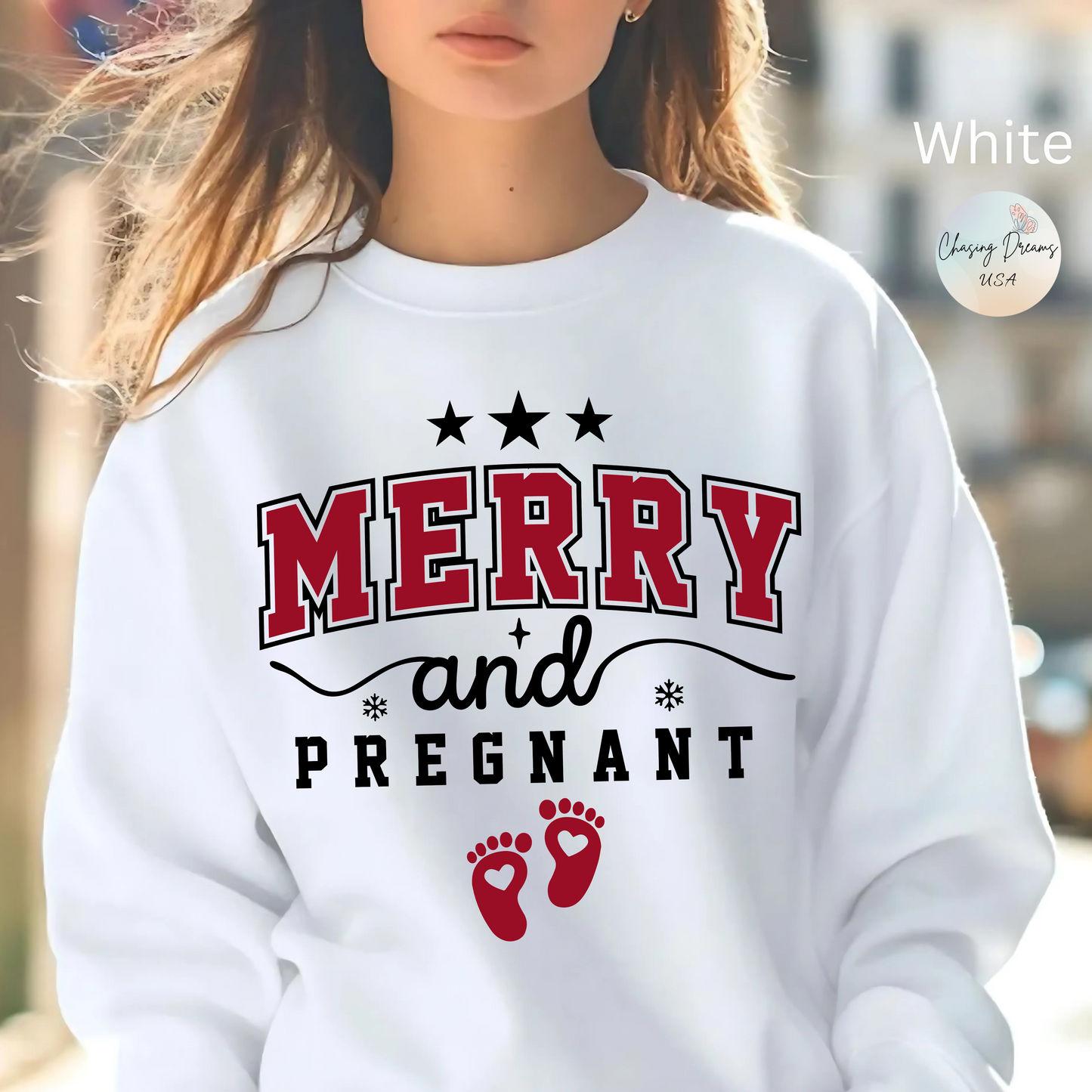 🎄👣 Merry Little Kicking Feet Christmas Maternity Sweatshirt – Cute Holiday Pregnancy Crewneck