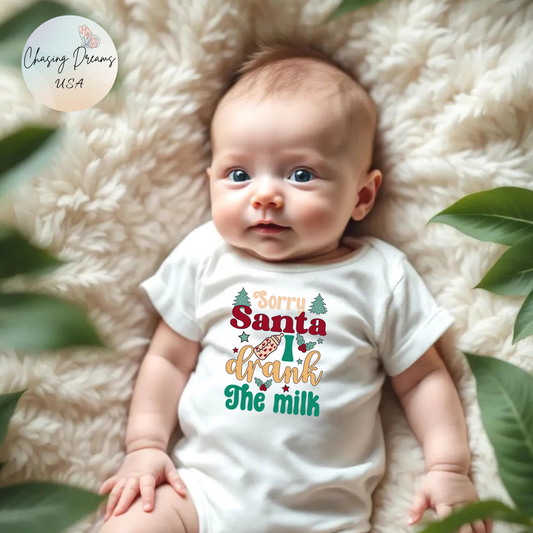 🎅🍼 Sorry Santa I Drank the Milk Baby Onesie – Funny Christmas Outfit for Babies 🎄✨