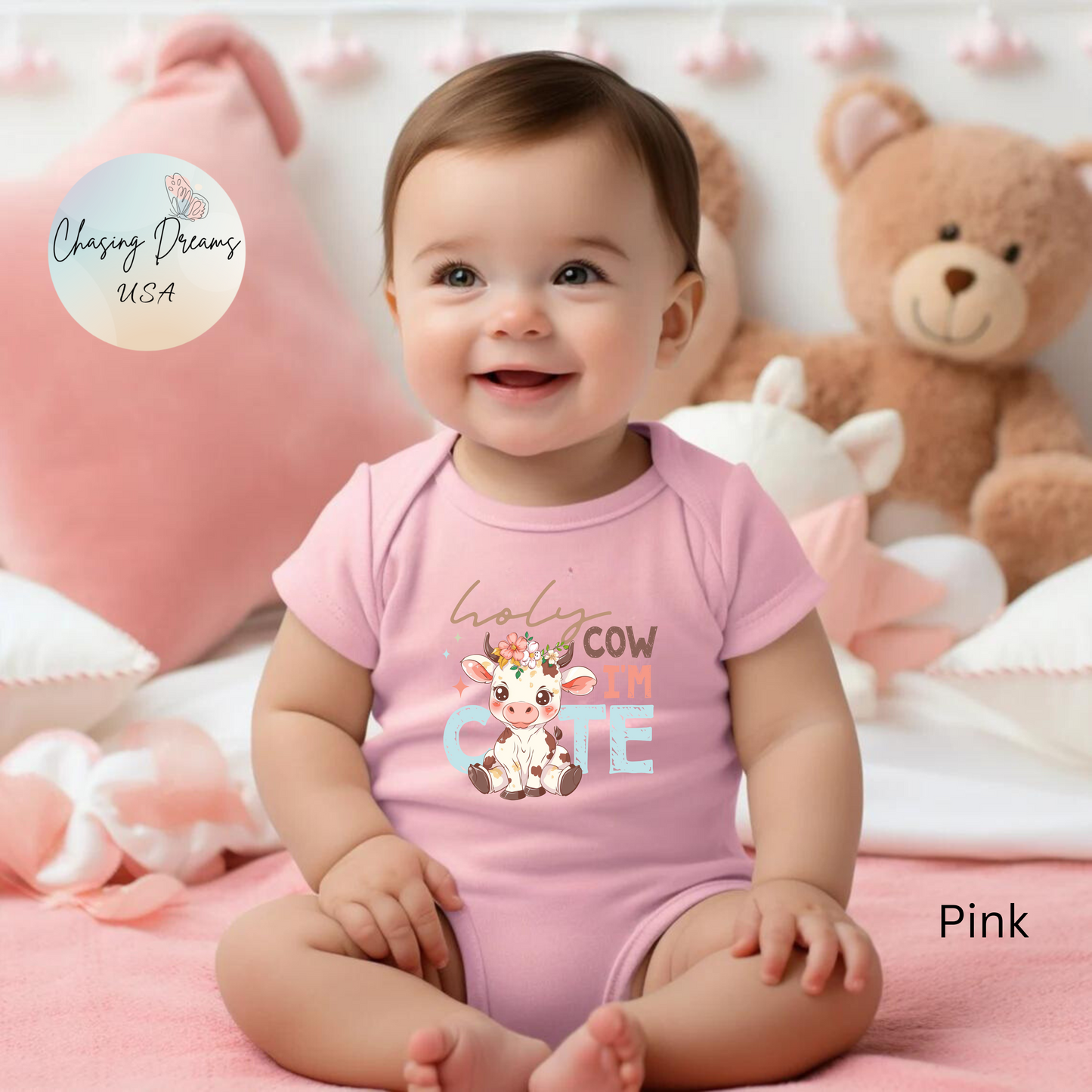 🐮🌸 Holy Cow I’m Cute Baby Onesie – Adorable Farm Animal Outfit for Babies 🍼✨