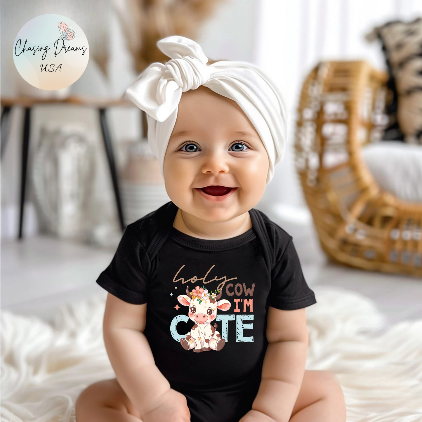 🐮🌸 Holy Cow I’m Cute Baby Onesie – Adorable Farm Animal Outfit for Babies 🍼✨