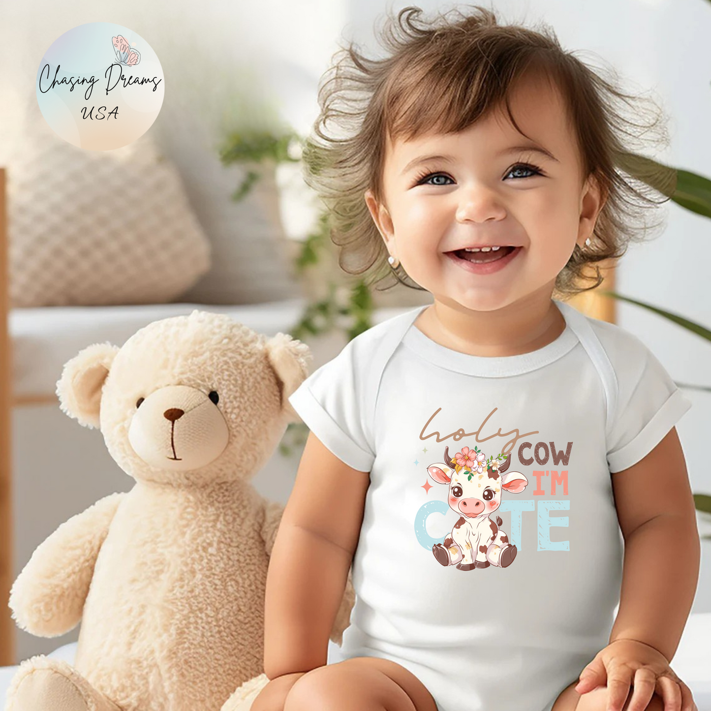 🐮🌸 Holy Cow I’m Cute Baby Onesie – Adorable Farm Animal Outfit for Babies 🍼✨