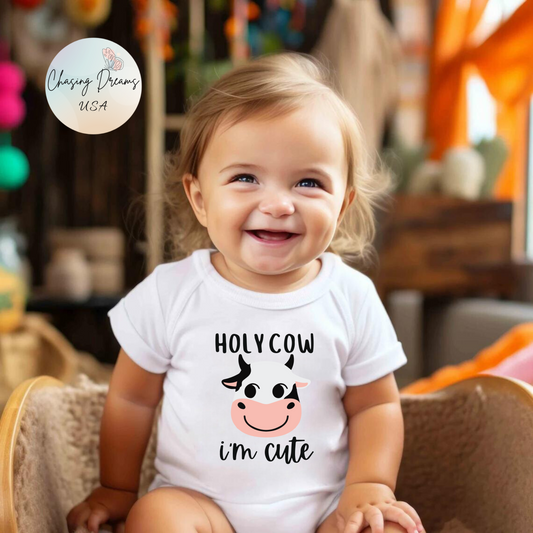 🐄 Holy Cow I’m Cute Baby Onesie – Funny Farm Animal Outfit 🌾