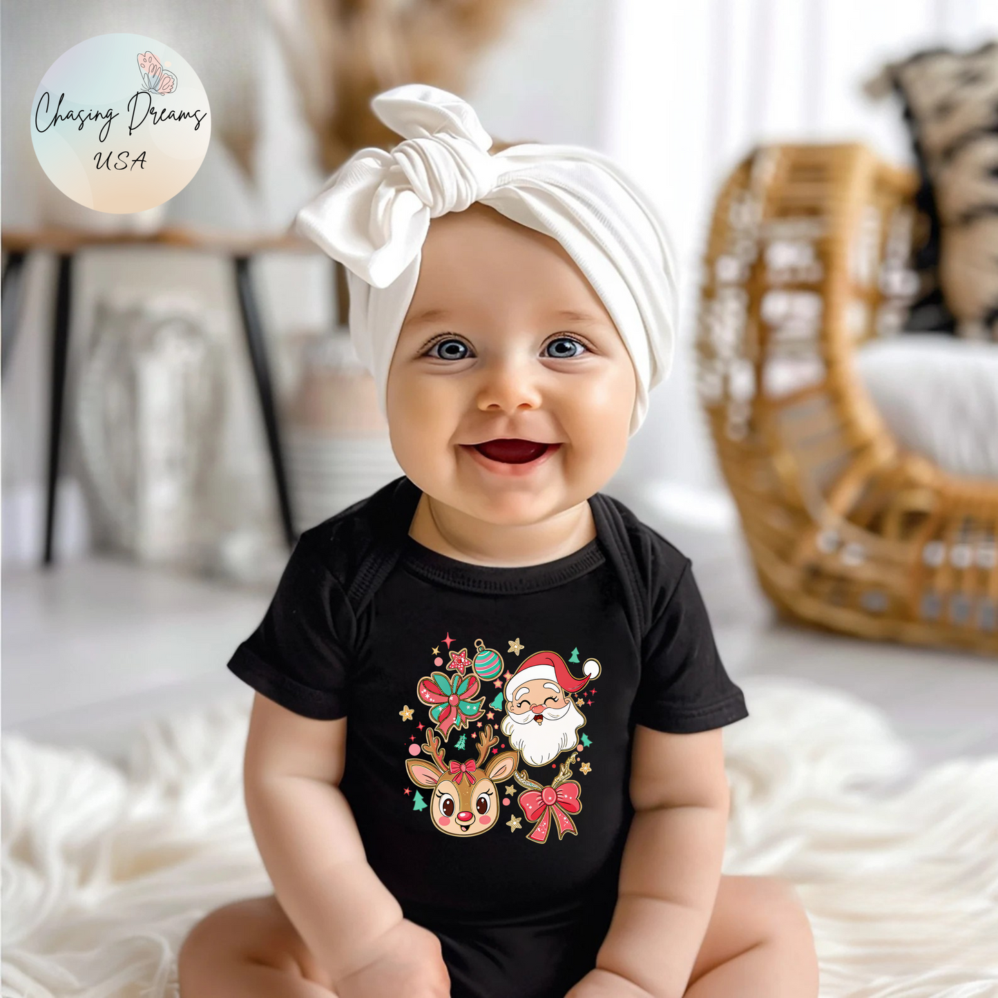 🎄 Santa & Reindeer Christmas Baby Onesie – Festive Holiday Outfit 🎅🦌✨