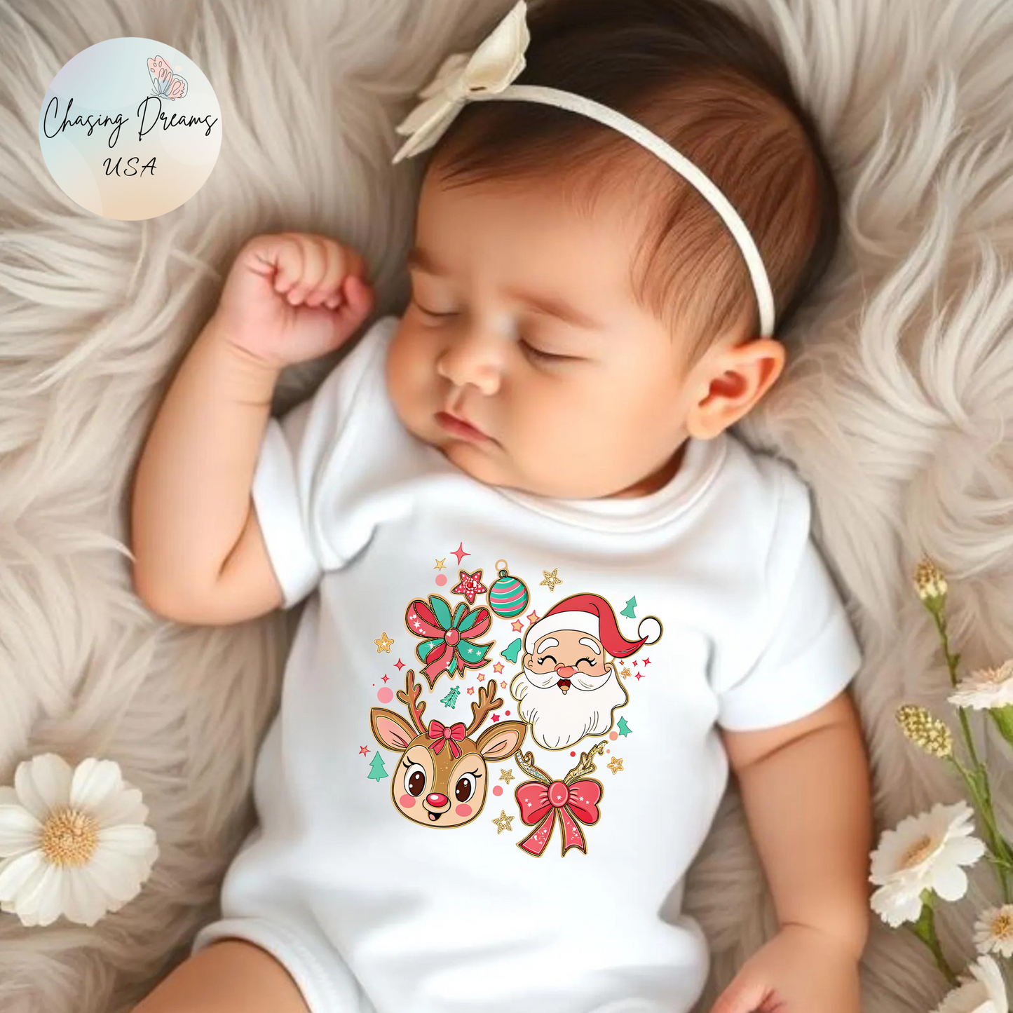 🎄 Santa & Reindeer Christmas Baby Onesie – Festive Holiday Outfit 🎅🦌✨