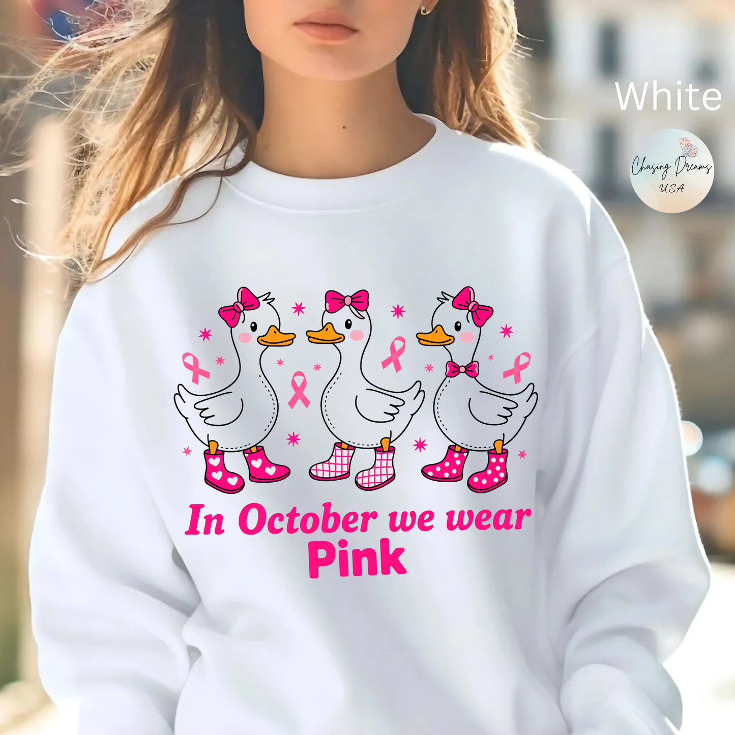 🎀🦆 In October We Wear Pink Duck Sweatshirt – Cute & Courageous Support 💗