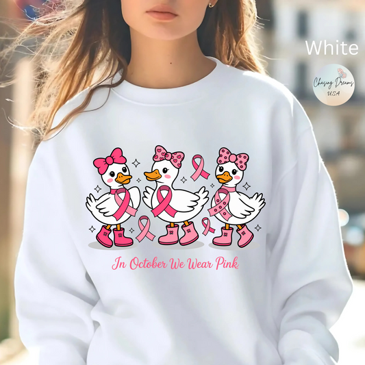🎀🦆 In October We Wear Pink Duck Sweatshirt – Cute & Courageous Support 💗
