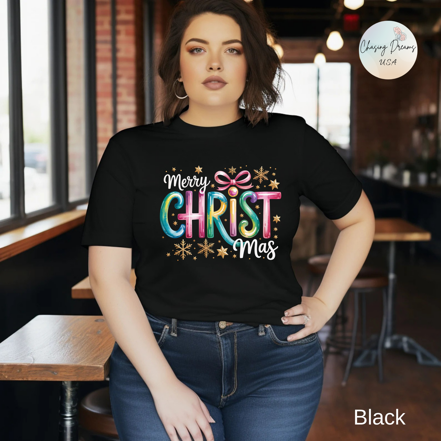 🎄✨ Merry Christmas Glow Lettering T-Shirt – Festive & Bright Holiday Style 🎁🌟