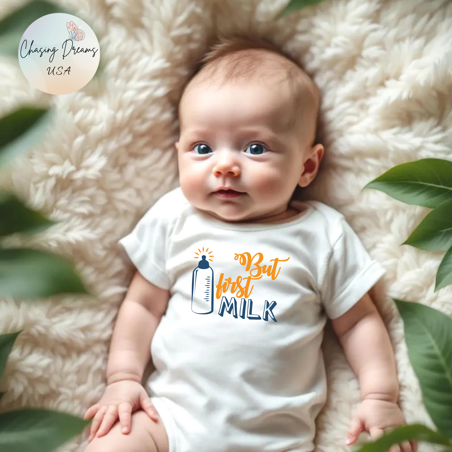 But First Milk Baby Onesie – Sweet & Funny Bottle Graphic Outfit