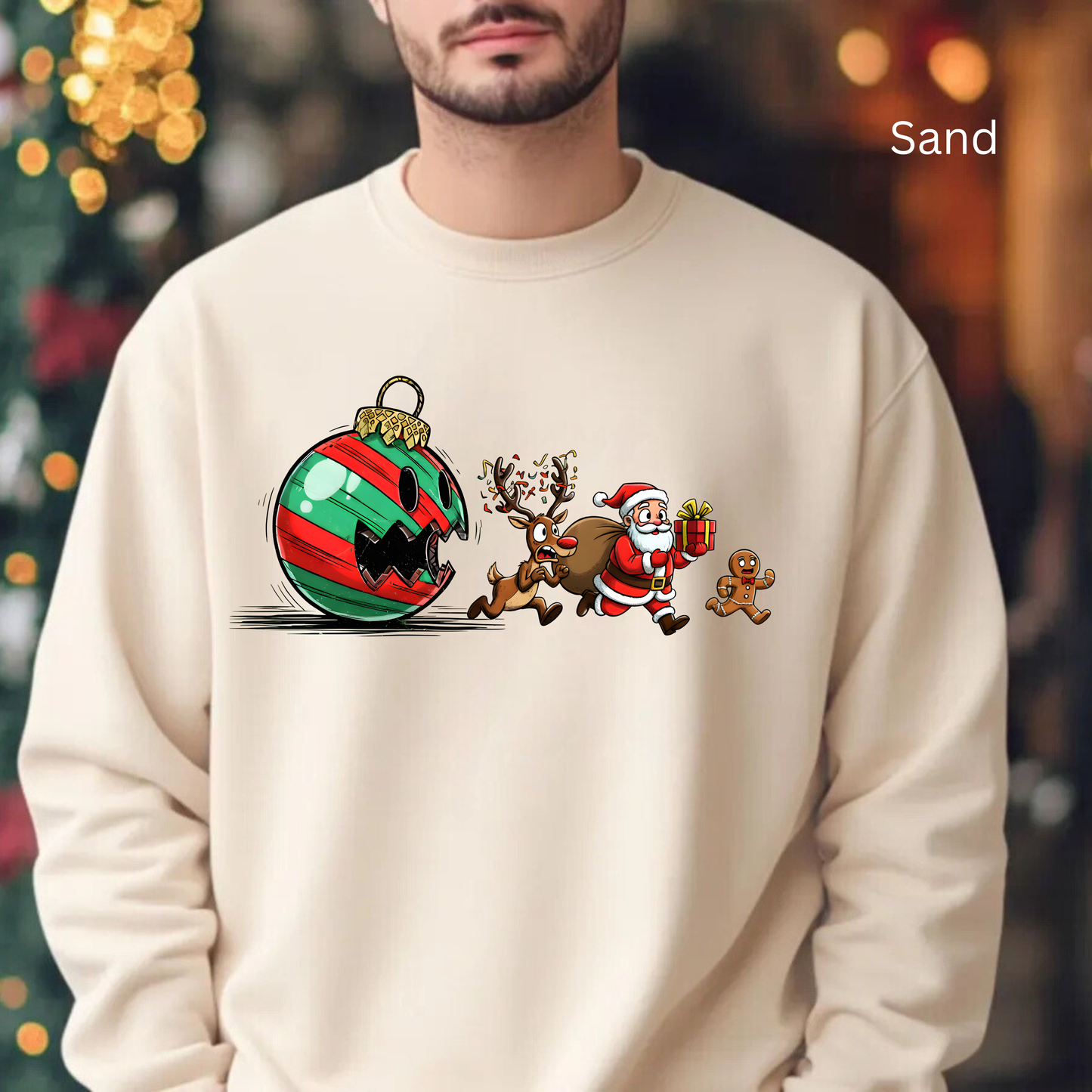 🎄🎅 Santa’s Great Ornament Escape Sweatshirt – Funny Christmas Crewneck for Holiday Laughs
