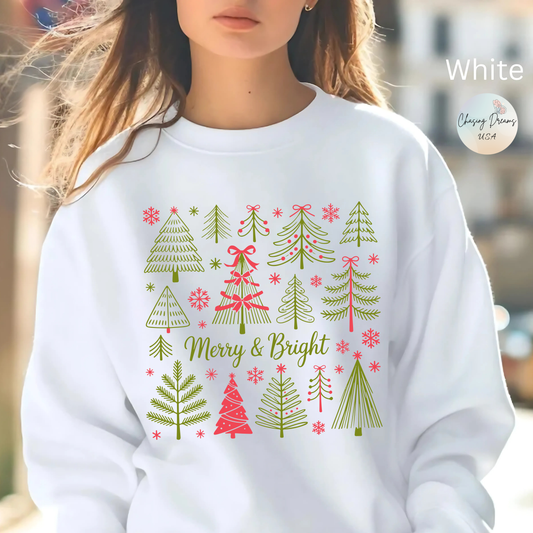 🎄✨ Merry & Bright Sweatshirt – Whimsical Holiday Forest Vibes