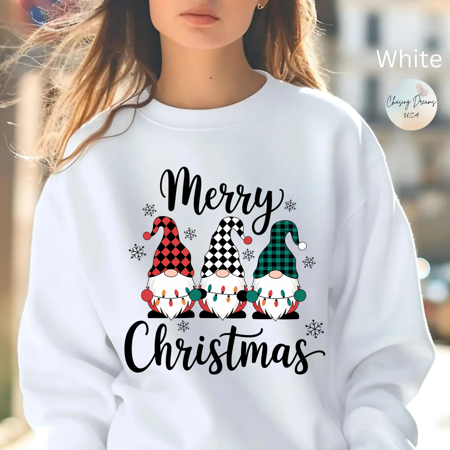 🎅✨ Merry Gnome Lights Sweatshirt – Whimsical Scandinavian Holiday Charm