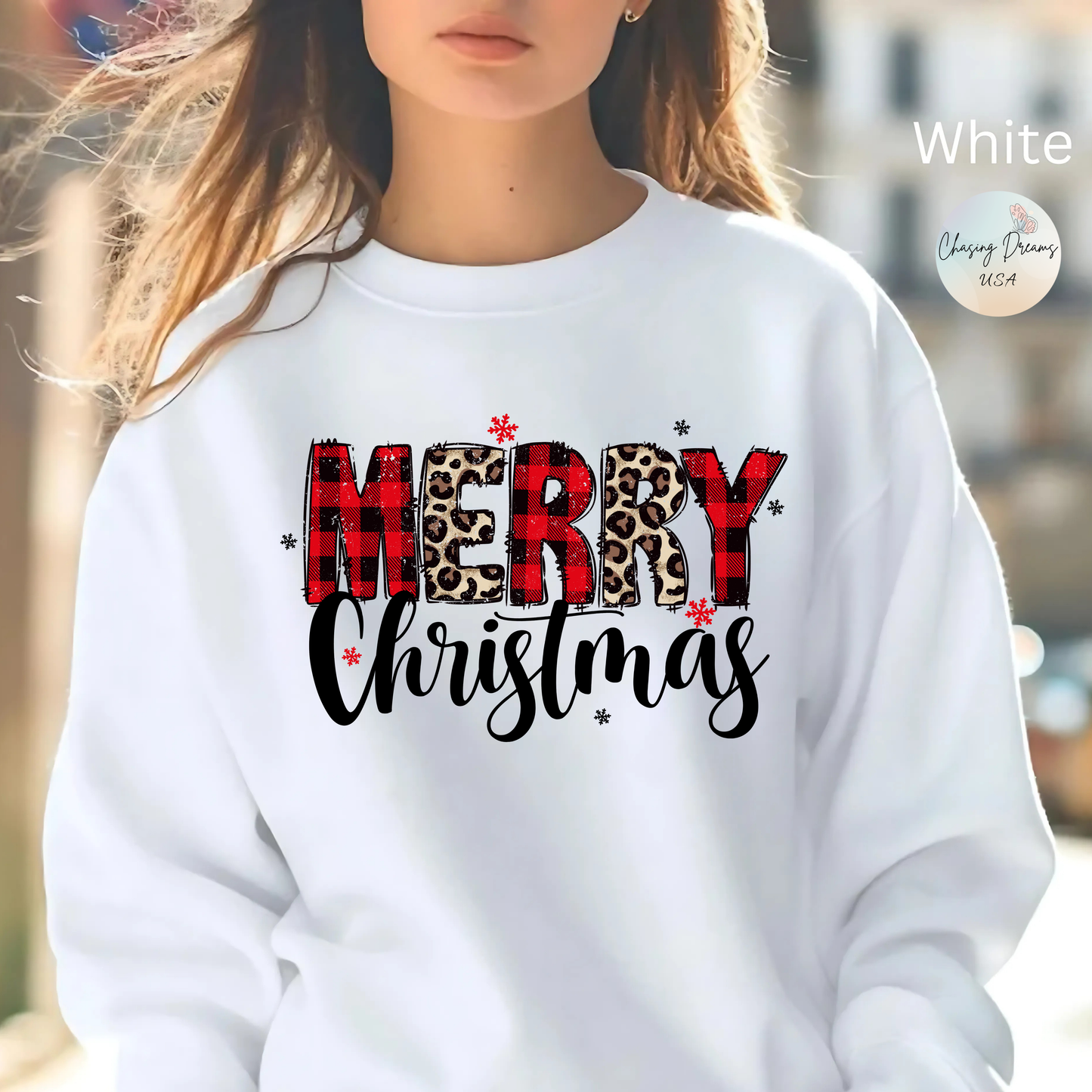 🎄🖤 Merry Christmas Buffalo Plaid & Leopard Crewneck – Cozy Unisex Holiday Pullover