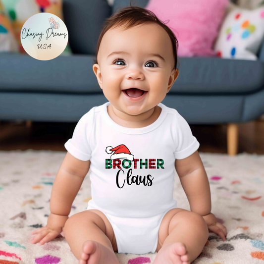 Brother Claus Baby Onesie – Festive Plaid Lettering & Cozy Winter Outfit 🎅❄️