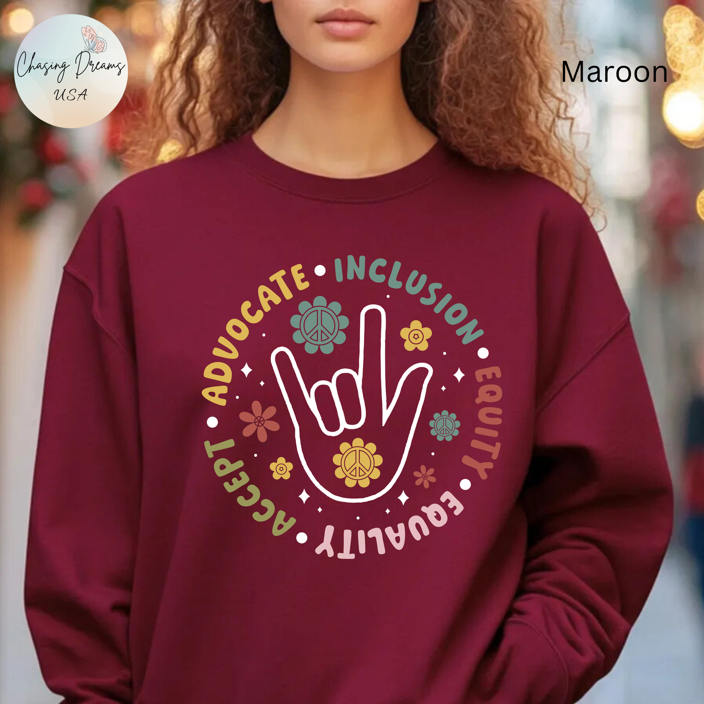 🧡👐 Advocate • Inclusion • Equity • Equality • Accept – ASL “I Love You” Sweatshirt 🌼✌️