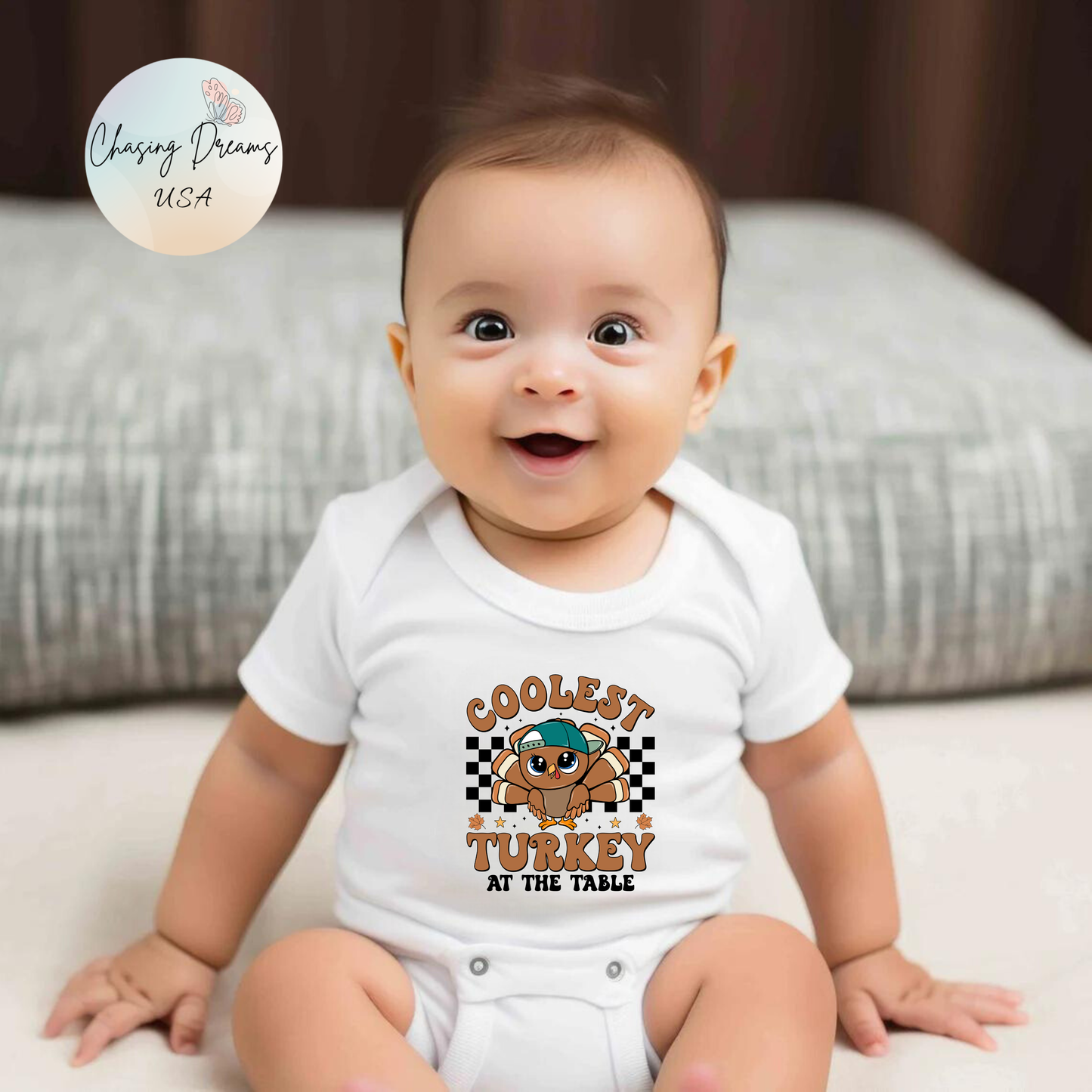 Coolest Turkey at the Table Baby Onesie – Fun Little Foodie Outfit 🦃😎