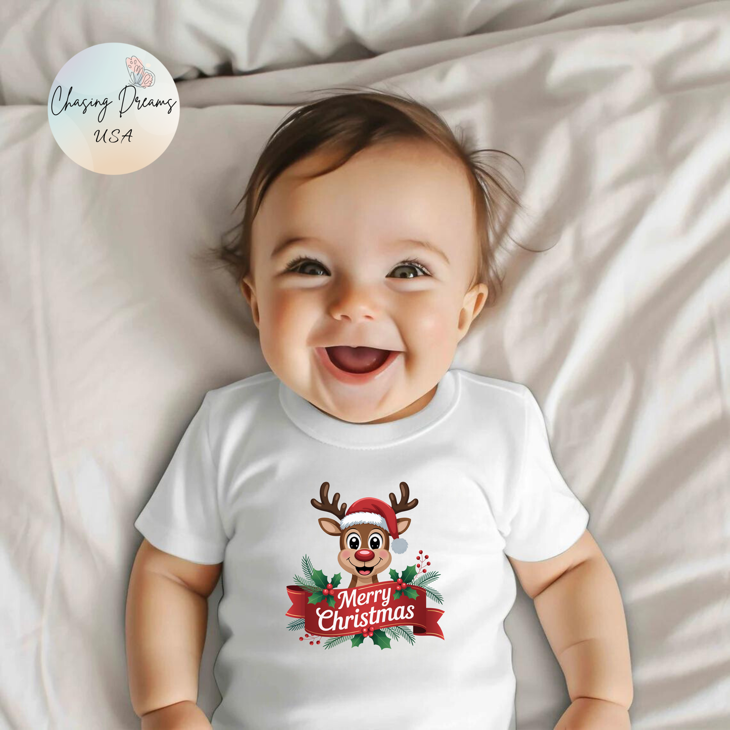 Merry Christmas Reindeer Baby Onesie – Festive Holiday Cheer 🦌🎄
