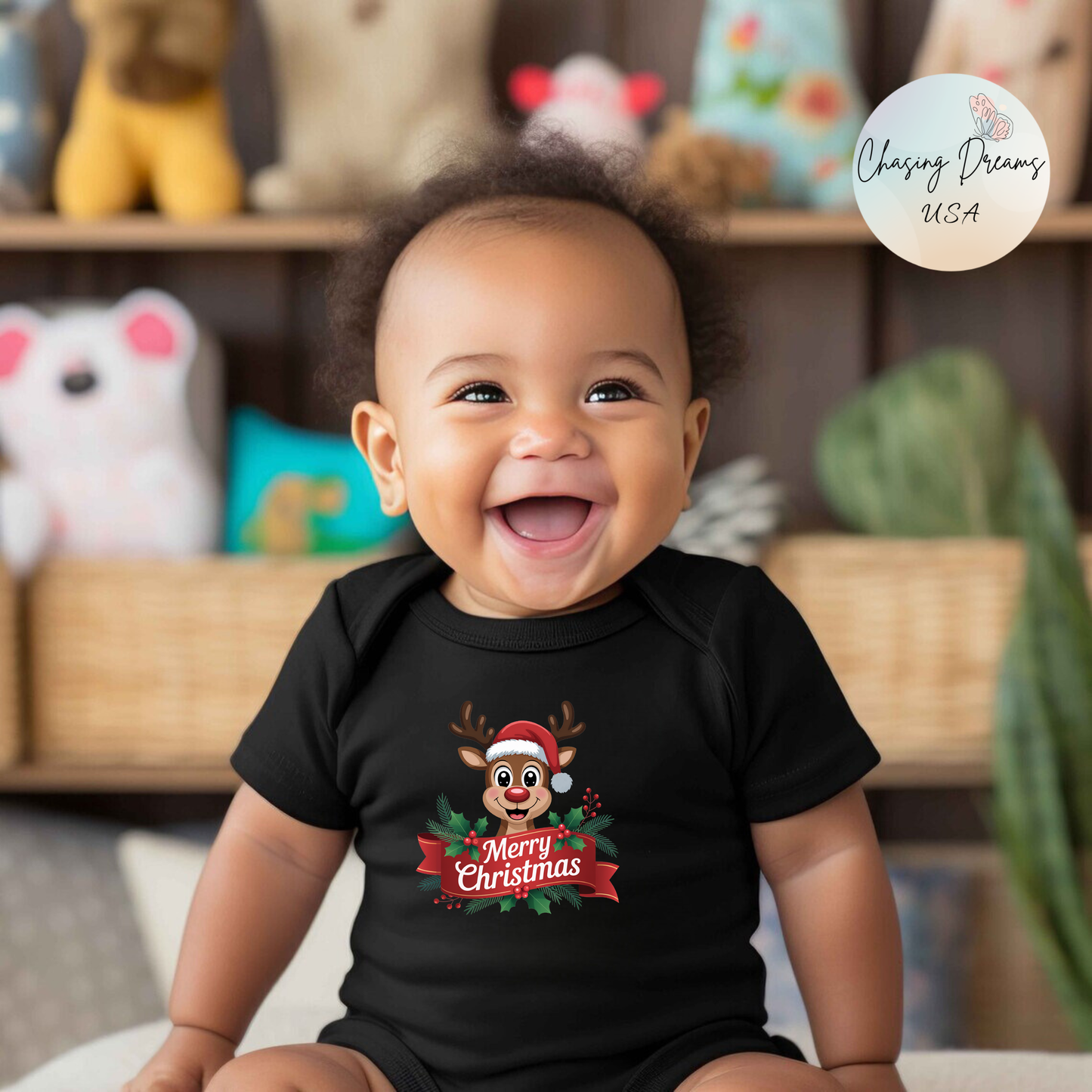 Merry Christmas Reindeer Baby Onesie – Festive Holiday Cheer 🦌🎄