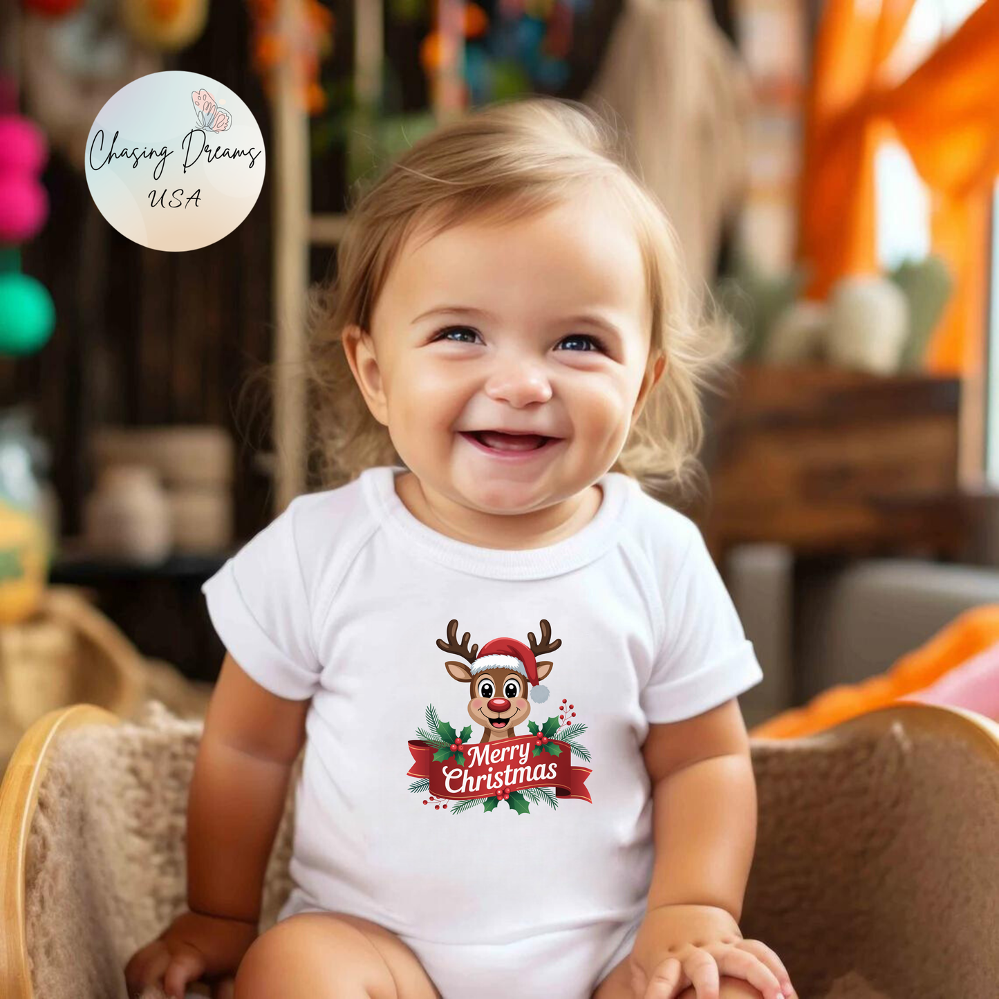 Merry Christmas Reindeer Baby Onesie – Festive Holiday Cheer 🦌🎄