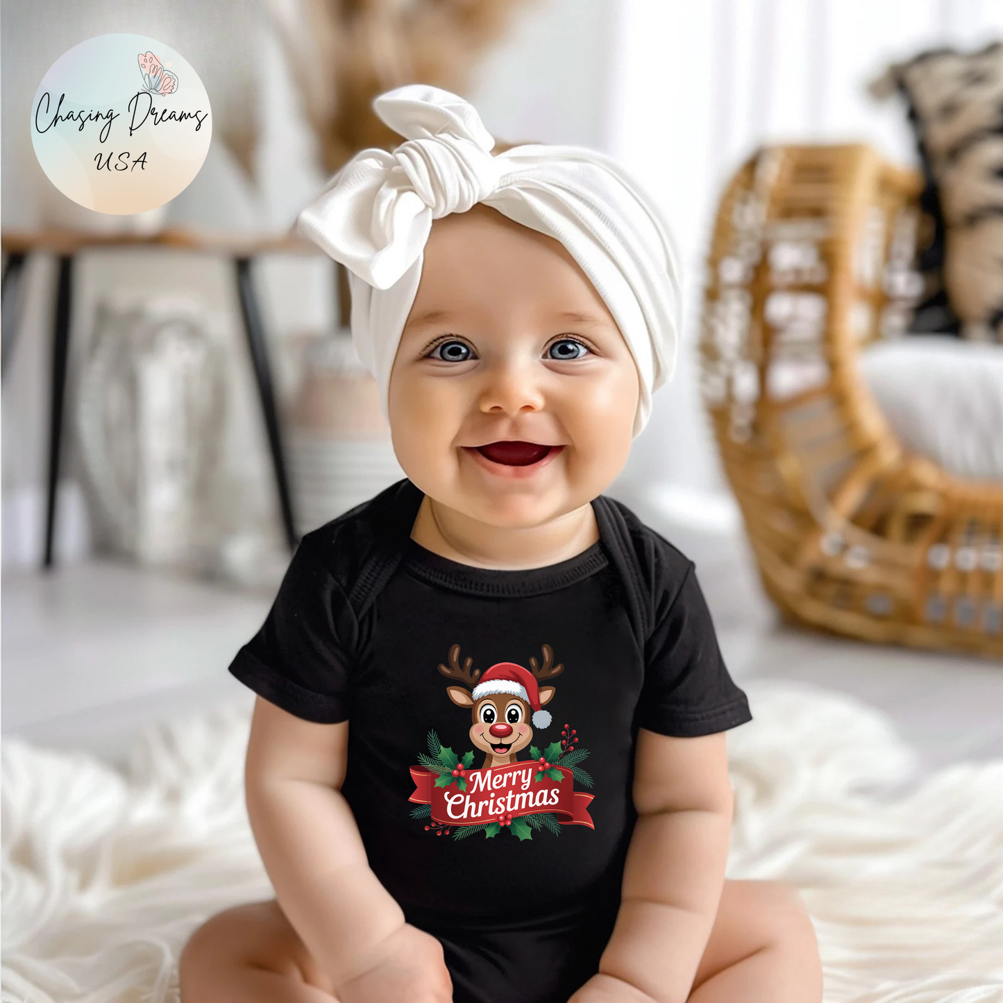 Merry Christmas Reindeer Baby Onesie – Festive Holiday Cheer 🦌🎄