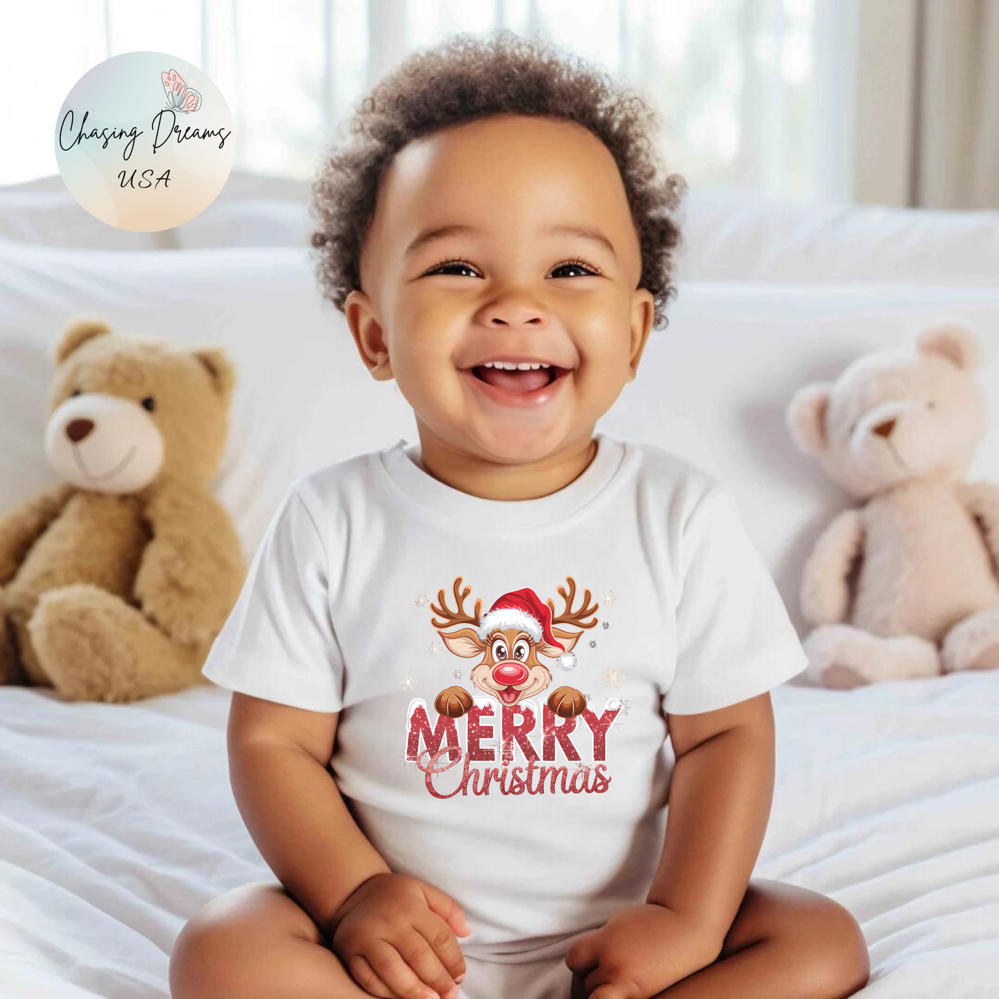 🎄 Merry Christmas Reindeer Baby Onesie – Holiday Cheer & Cuddles 🦌✨