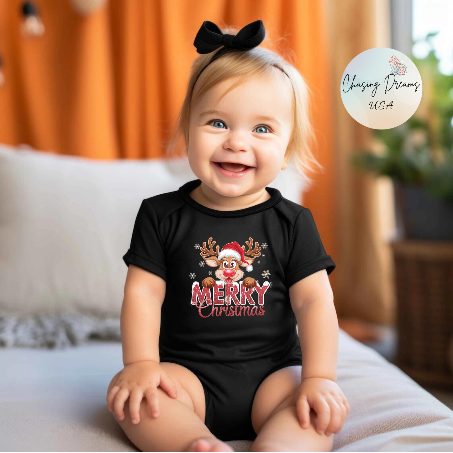 🎄 Merry Christmas Reindeer Baby Onesie – Holiday Cheer & Cuddles 🦌✨