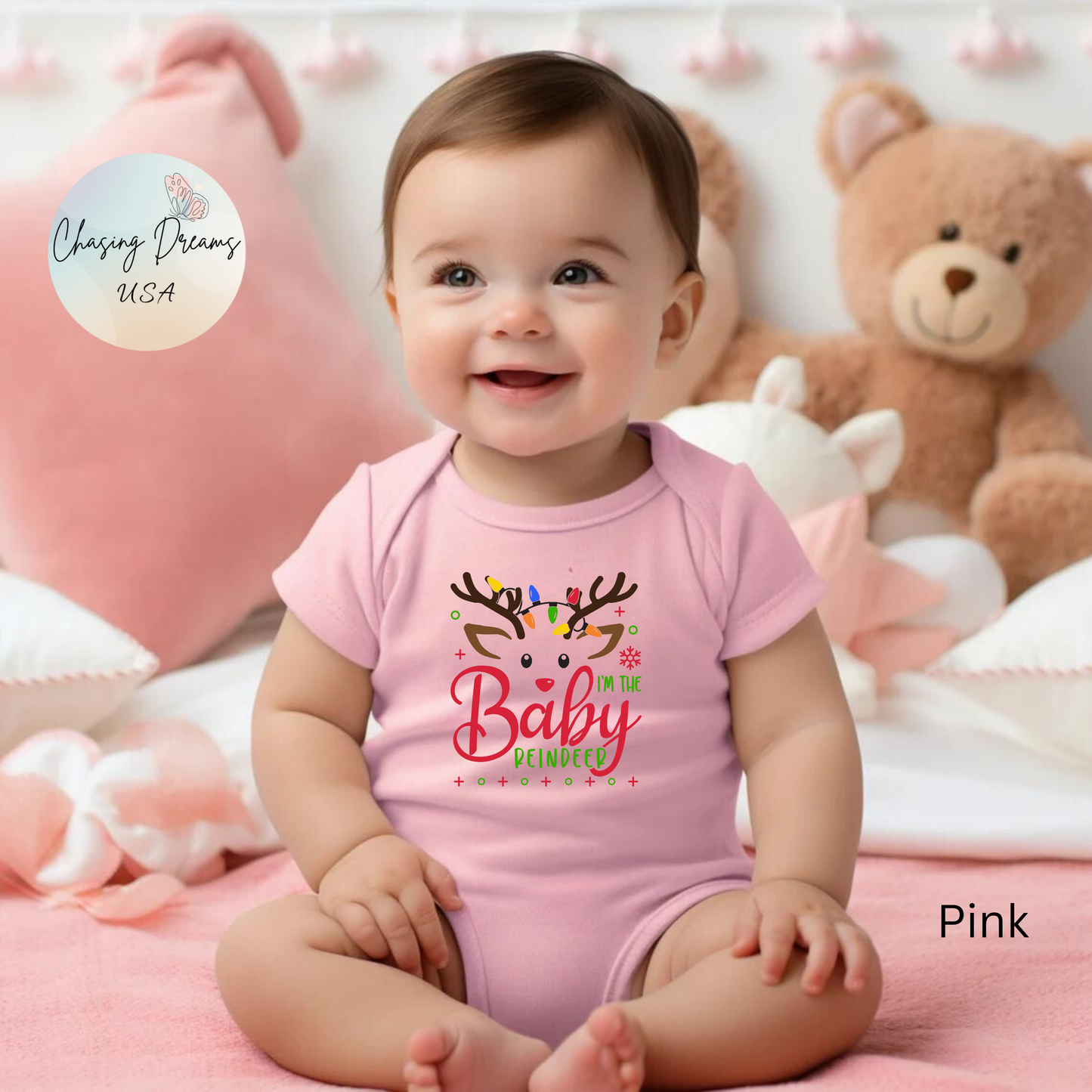 🦌 “I’m the Baby Reindeer” Baby Onesie – Adorable Holiday Cheer ✨